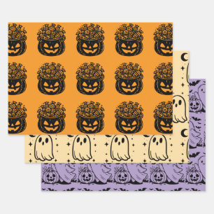 Ghost Pumpkins und Fledermäuse Halloween-Varietät Geschenkpapier Set