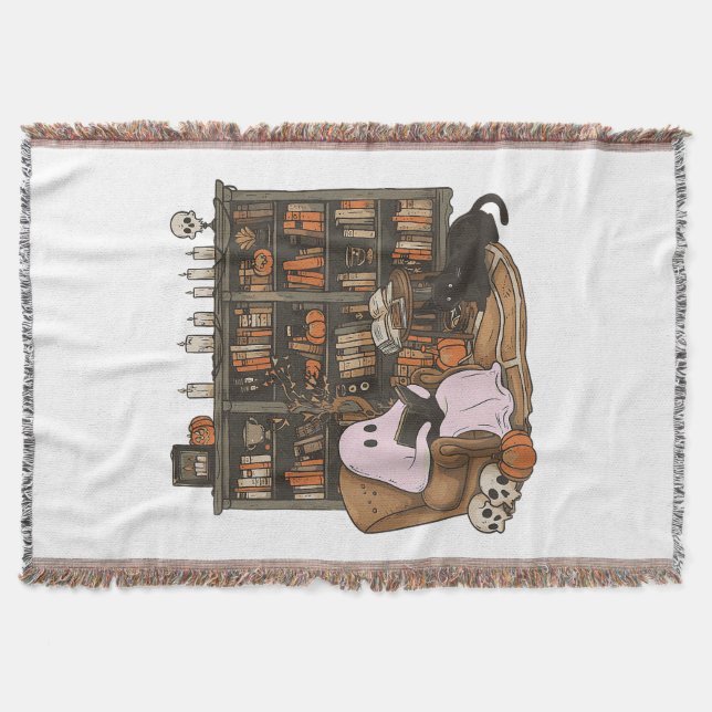 Ghost Reading Book Cat Liebhaber Halloween Decke (Vorderseite)