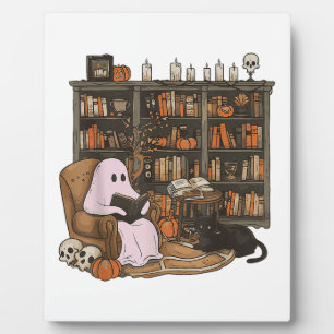 Ghost Reading Book Cat Liebhaber Halloween Fotoplatte