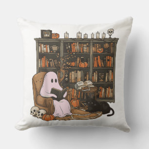Ghost Reading Book Cat Liebhaber Halloween Kissen
