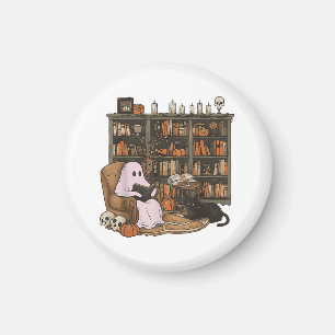 Ghost Reading Book Cat Liebhaber Halloween Magnet