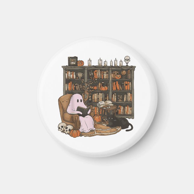 Ghost Reading Book Cat Liebhaber Halloween Magnet (Vorne)