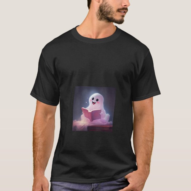 Ghost Reading Book Lover Library V Neck T-Shirt (Vorderseite)