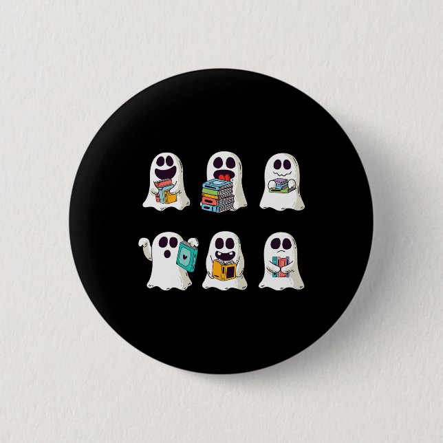 Ghost Reading Book Niedlich Teacher Halloween Ghos Button (Vorderseite)