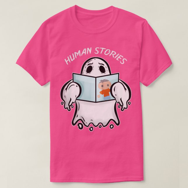 Ghost Reading Book über menschliche Geschichten Ha T-Shirt (Design vorne)