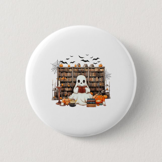 Ghost Reading Books Booker Halloween-Kosten für Le Button (Vorderseite)