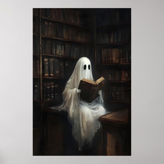 Ghost Reading Books In Library Print, Digital Poster (Vorne)