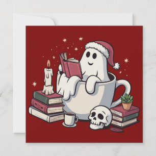 Ghost Reading Books Weihnachtslehrer Bookworm Feiertagskarte