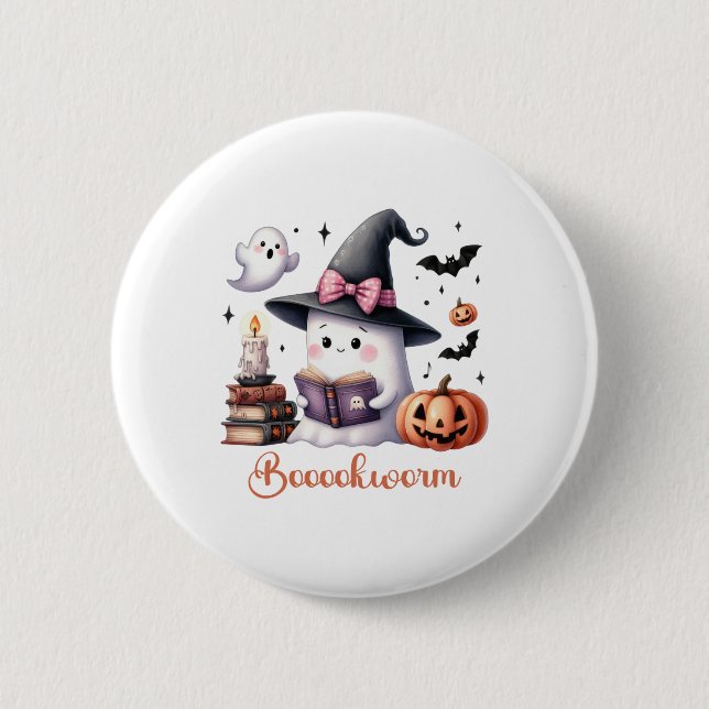 Ghost Reading Buch Coquette Bow Halloween Mädchen  Button (Vorderseite)