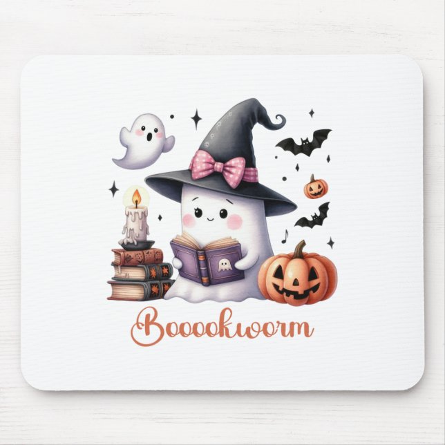 Ghost Reading Buch Coquette Bow Halloween Mädchen  Mousepad (Vorne)