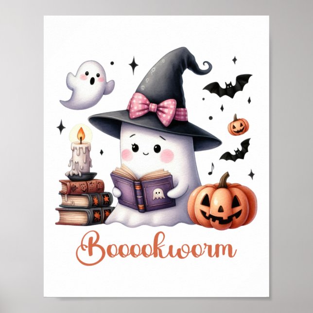 Ghost Reading Buch Coquette Bow Halloween Mädchen  Poster (Vorne)