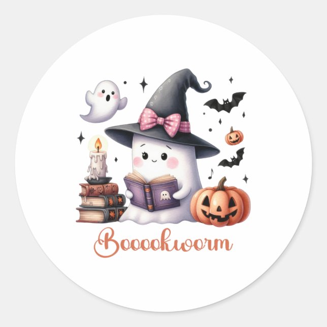 Ghost Reading Buch Coquette Bow Halloween Mädchen  Runder Aufkleber (Vorderseite)
