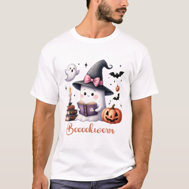 Ghost Reading Buch Coquette Bow Halloween Mädchen  T-Shirt (Vorderseite)