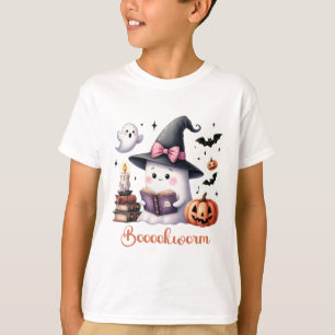 Ghost Reading Buch Coquette Bow Halloween Mädchen T-Shirt
