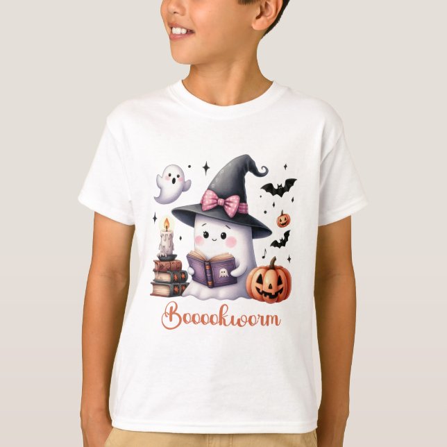 Ghost Reading Buch Coquette Bow Halloween Mädchen  T-Shirt (Vorderseite)