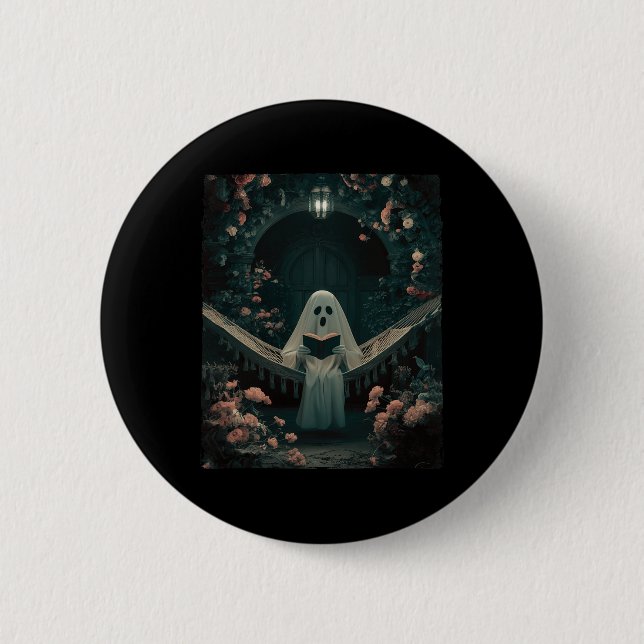 Ghost Reading Buch in einem Hammock Halloween Buch Button (Vorderseite)