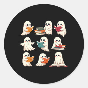 Ghost Reading Bücher Halloween Bücher Lover Lehrer Runder Aufkleber