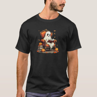 Ghost Reading Vintag Pumpkin Funny Gothic Hallowe T-Shirt