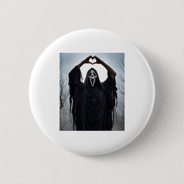 Ghost Red Heart Hands Y Face Halloween Valentines  Button (Vorderseite)