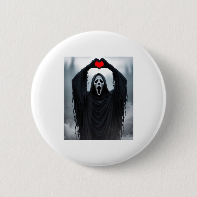 Ghost Red Heart Hands Y Face Halloween Valentines  Button (Vorderseite)