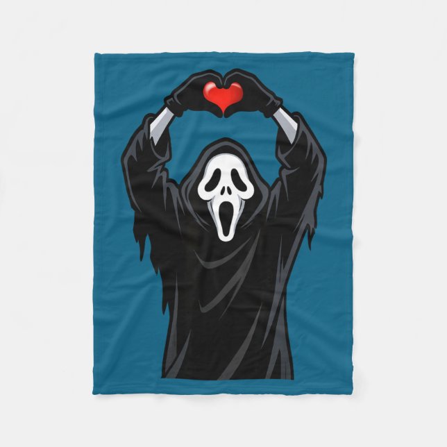 Ghost Red Heart Hands Y Face Halloween Valentines  Fleecedecke (Vorderseite)