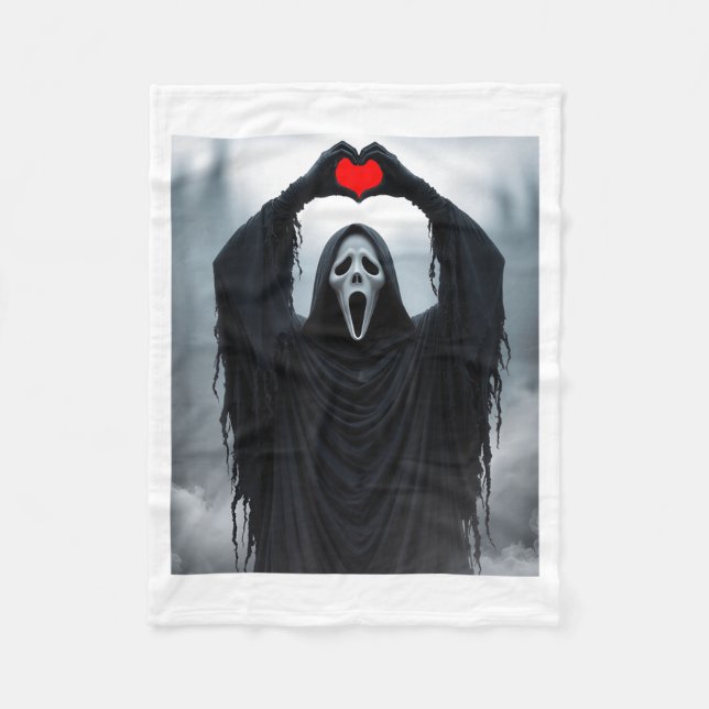 Ghost Red Heart Hands Y Face Halloween Valentines  Fleecedecke (Vorderseite)
