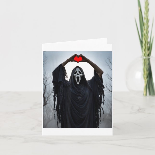 Ghost Red Heart Hands Y Face Halloween Valentines  Karte (Vorderseite)