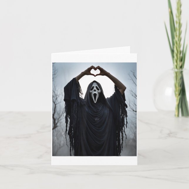 Ghost Red Heart Hands Y Face Halloween Valentines  Karte (Vorderseite)