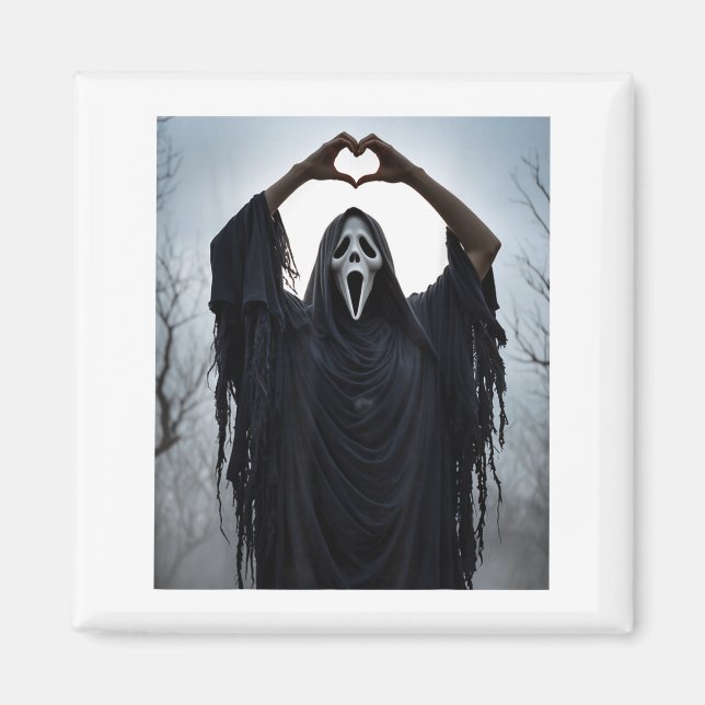 Ghost Red Heart Hands Y Face Halloween Valentines  Magnet (Vorne)