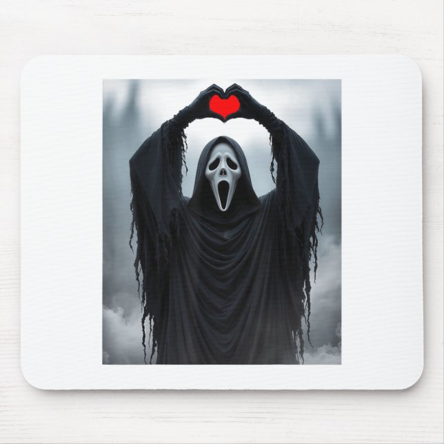 Ghost Red Heart Hands Y Face Halloween Valentines  Mousepad (Vorne)