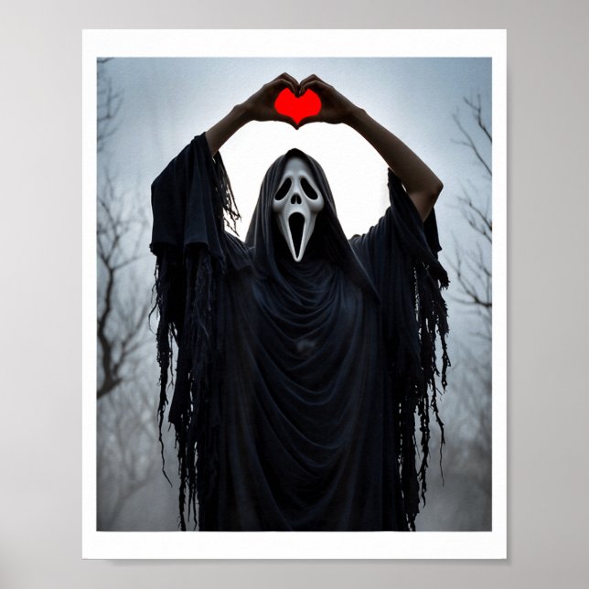 Ghost Red Heart Hands Y Face Halloween Valentines  Poster (Vorne)