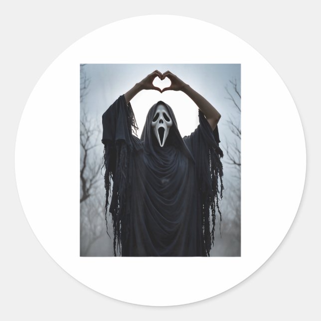 Ghost Red Heart Hands Y Face Halloween Valentines  Runder Aufkleber (Vorderseite)
