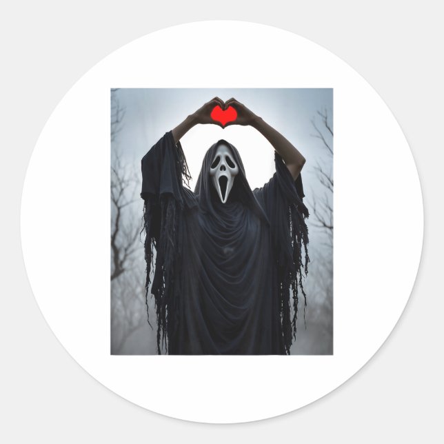 Ghost Red Heart Hands Y Face Halloween Valentines  Runder Aufkleber (Vorderseite)