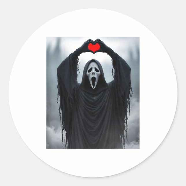 Ghost Red Heart Hands Y Face Halloween Valentines  Runder Aufkleber (Vorderseite)