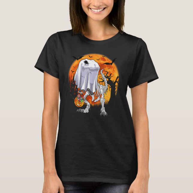 Ghost Rex Skeleton Dino Bones Boo Halloween Boys P T-Shirt (Vorderseite)