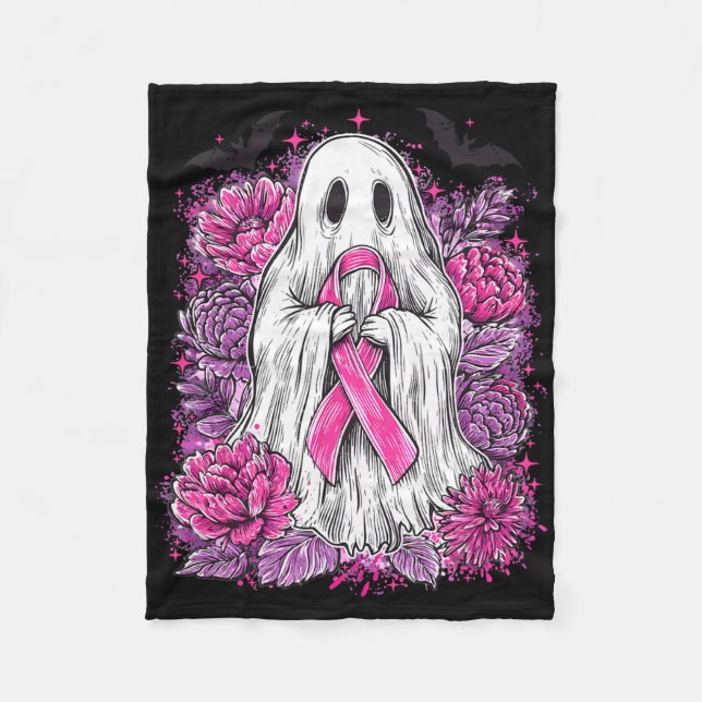 Ghost Ribbon Breast Cancer Awareness Halloween Flo Fleecedecke (Vorderseite)
