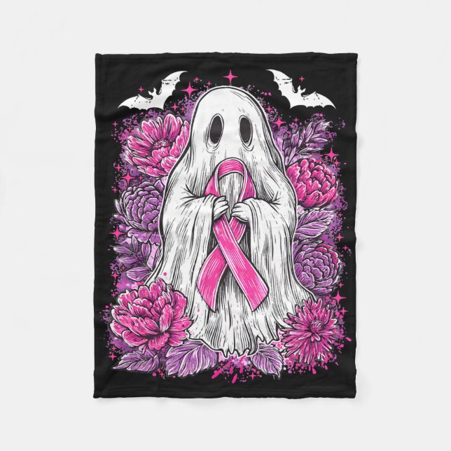 Ghost Ribbon Breast Cancer Awareness Halloween Flo Fleecedecke (Vorderseite)