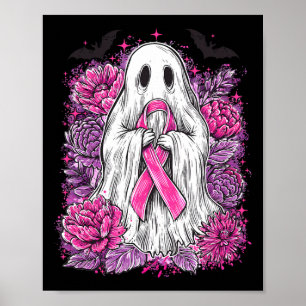 Ghost Ribbon Breast Cancer Awareness Halloween Flo Poster