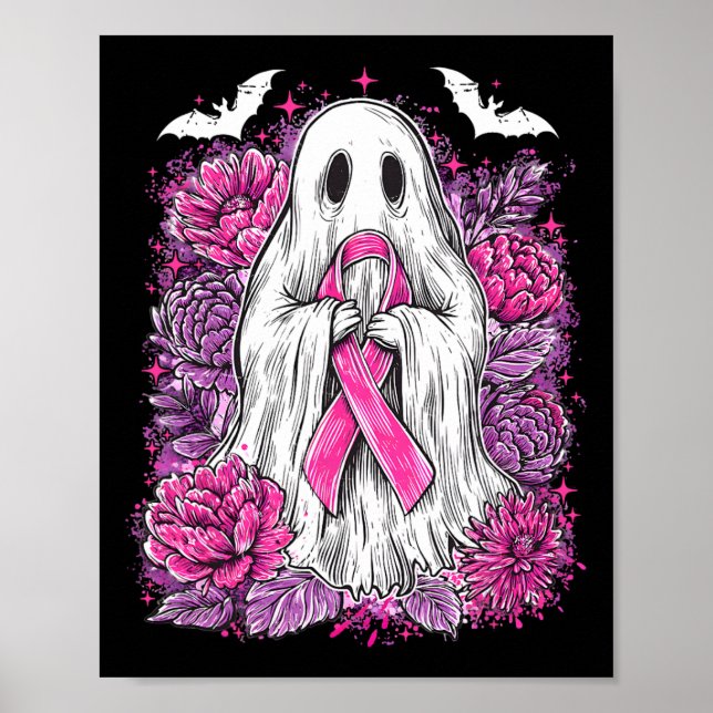 Ghost Ribbon Breast Cancer Awareness Halloween Flo Poster (Vorne)