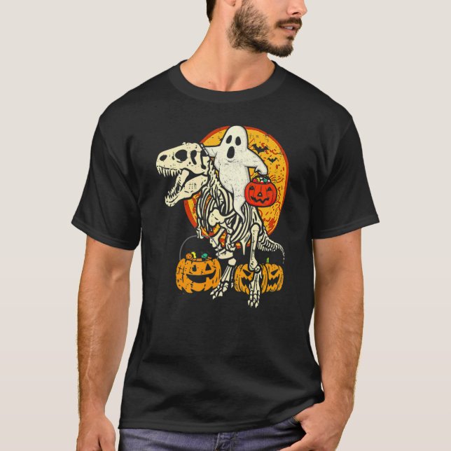 Ghost Riding Skull Dinosaur Halloween Skeleton Rex T-Shirt (Vorderseite)