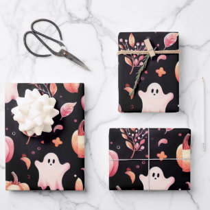 Ghost rosa Helloween Wrapping Paper Sheets Geschenkpapier Set