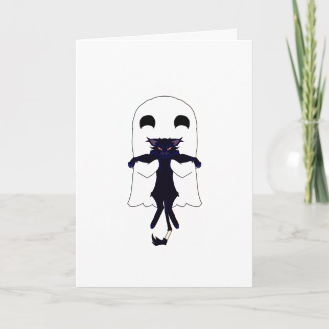 Ghost + Scraggy Black Cat Whimsical Card Karte (Vorderseite)