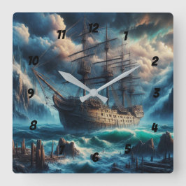 Ghost Ship Mary Celeste Haunting Maritime Mystery Quadratische Wanduhr