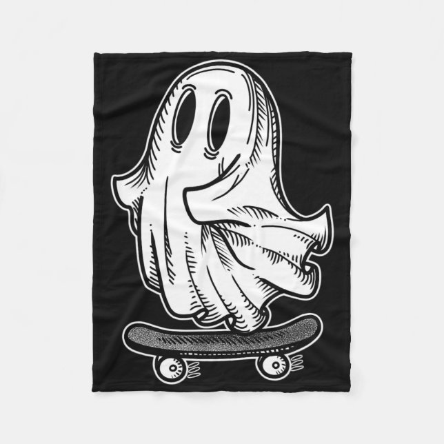 Ghost Skateboarder Blackwork Fleecedecke (Vorderseite)