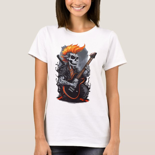 Ghost Skull Playing Gitarre T-Shirt (Vorderseite)