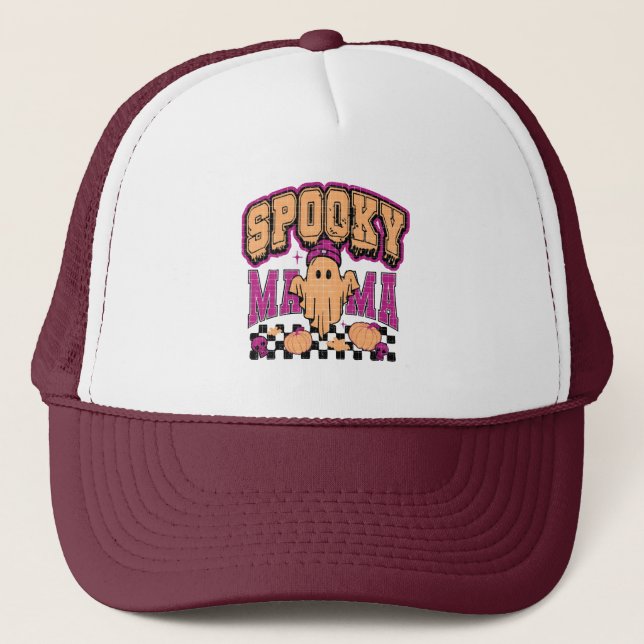 Ghost Spooky Mama Retro Halloween Vintages Design Truckerkappe (Vorderseite)