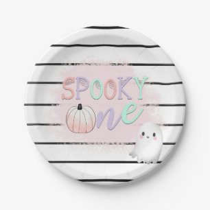 Ghost Spooky One Pastel Pink Halloween Geburtstag Pappteller