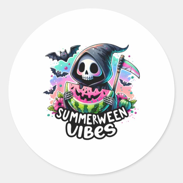Ghost Summerween Vibes Watermelon Pumpkin Summer V Runder Aufkleber (Vorderseite)