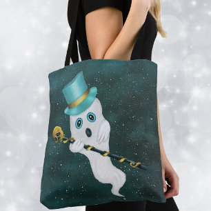 Ghost Top Hat Gold Skull Cane Blue Sky gekleidet