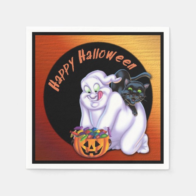Ghost und Black Cat Halloween Napkins Serviette (Vorderseite)